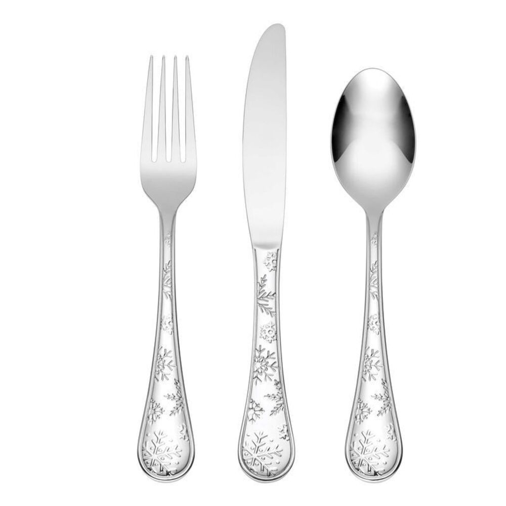 Oneida Snowflake Wishes Holiday Design 12Pc Stainless Flatware Set Service for 4